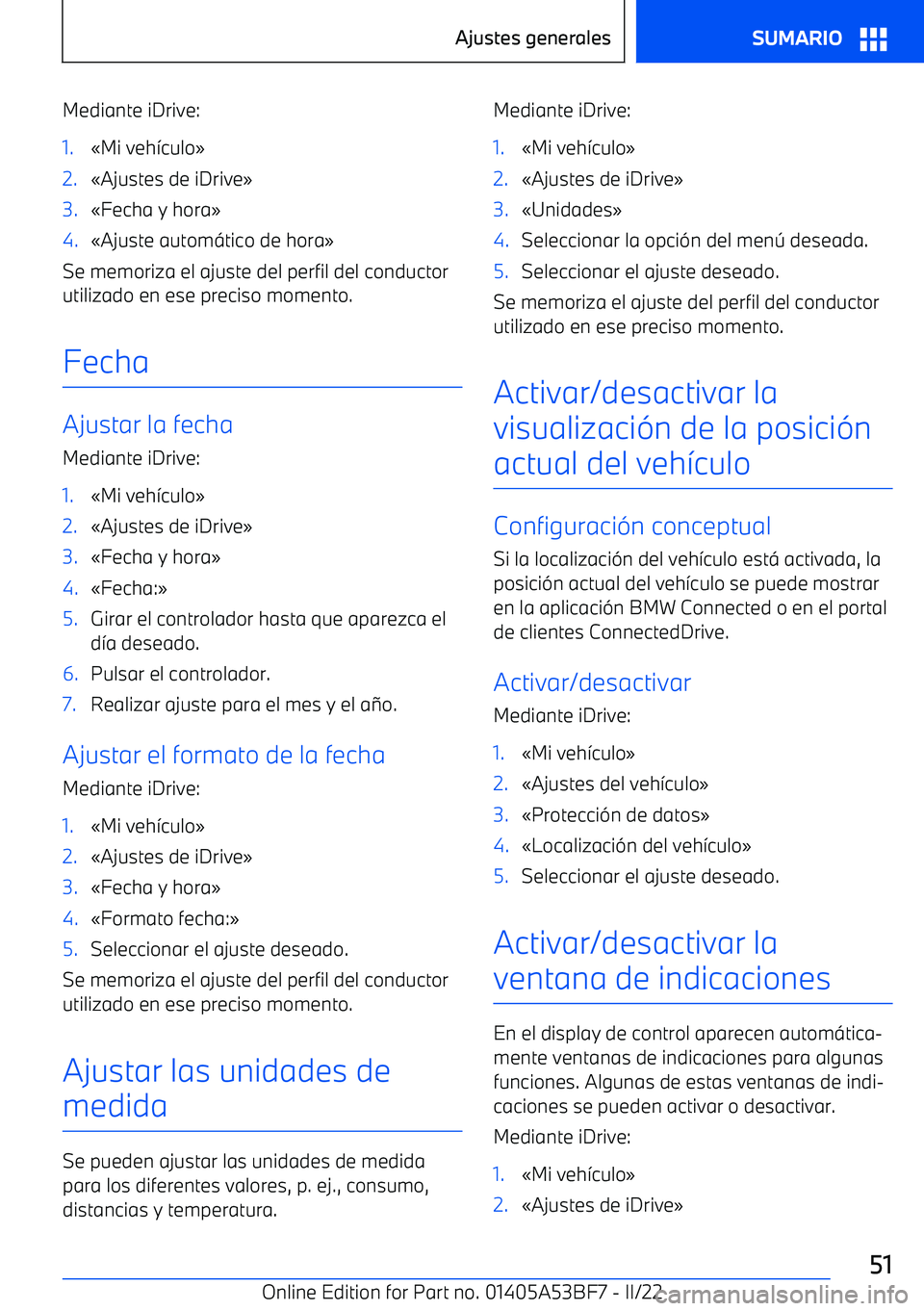 BMW X1 2022 Manuales de Empleo (in Spanish) Mediante iDrive:1. BMW X1 2022 Manuales de Empleo (in Spanish) Mediante iDrive:1.