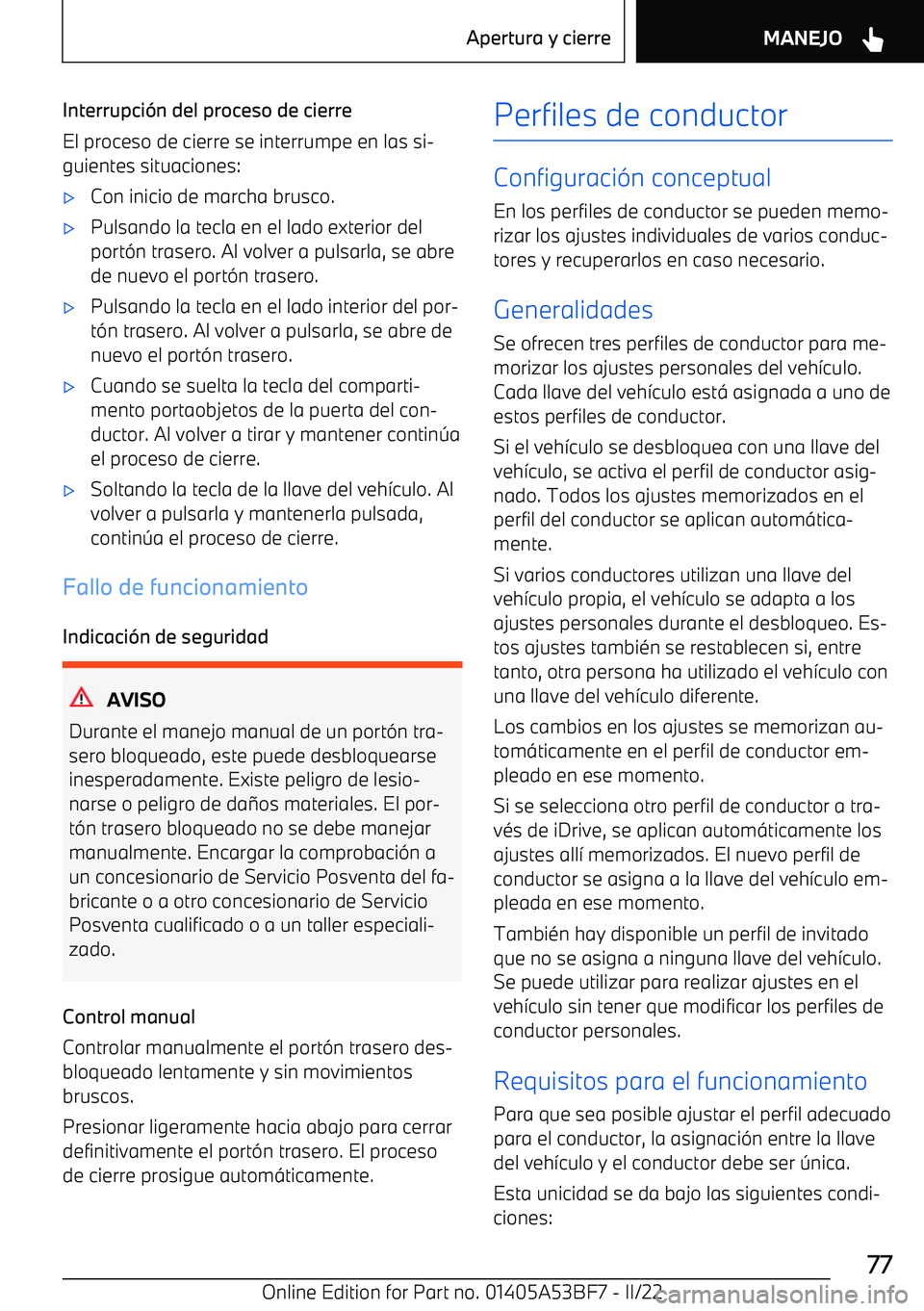 BMW X1 2022 Manuales de Empleo (in Spanish) Interrupci BMW X1 2022 Manuales de Empleo (in Spanish) Interrupci
