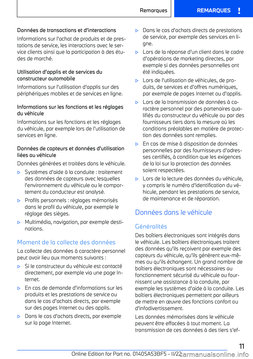 BMW X1 2022 Notices Demploi (in French) Donn BMW X1 2022 Notices Demploi (in French) Donn