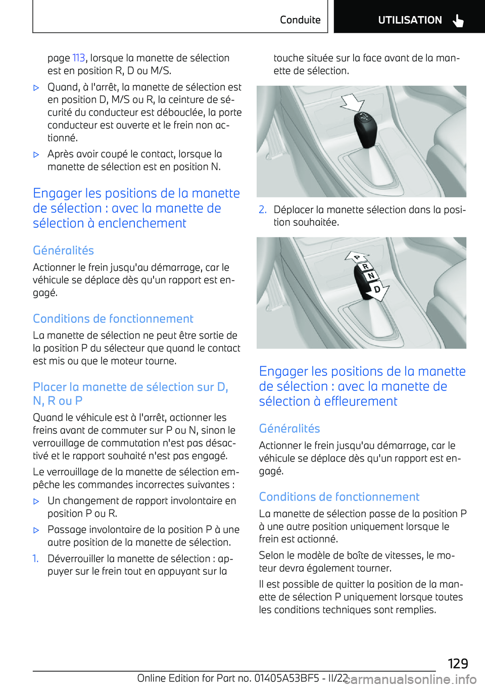 BMW X1 2022 Notices Demploi (in French) page 113, lorsque la manette de s BMW X1 2022 Notices Demploi (in French) page 113, lorsque la manette de s