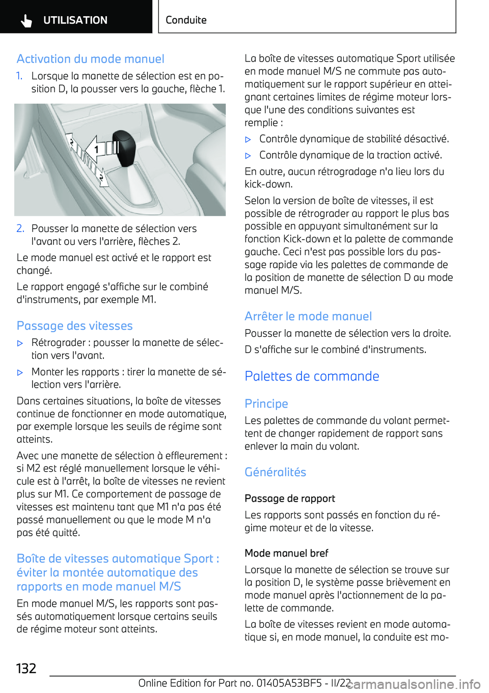 BMW X1 2022 Notices Demploi (in French) Activation du mode manuel1.Lorsque la manette de s BMW X1 2022 Notices Demploi (in French) Activation du mode manuel1.Lorsque la manette de s