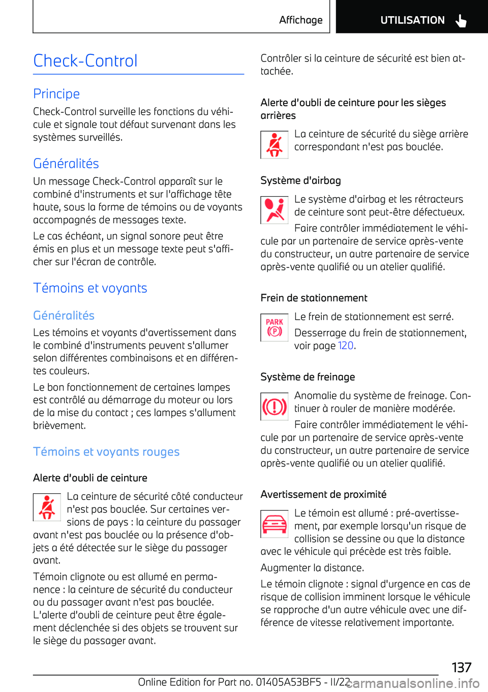 BMW X1 2022 Notices Demploi (in French) Check BMW X1 2022 Notices Demploi (in French) Check