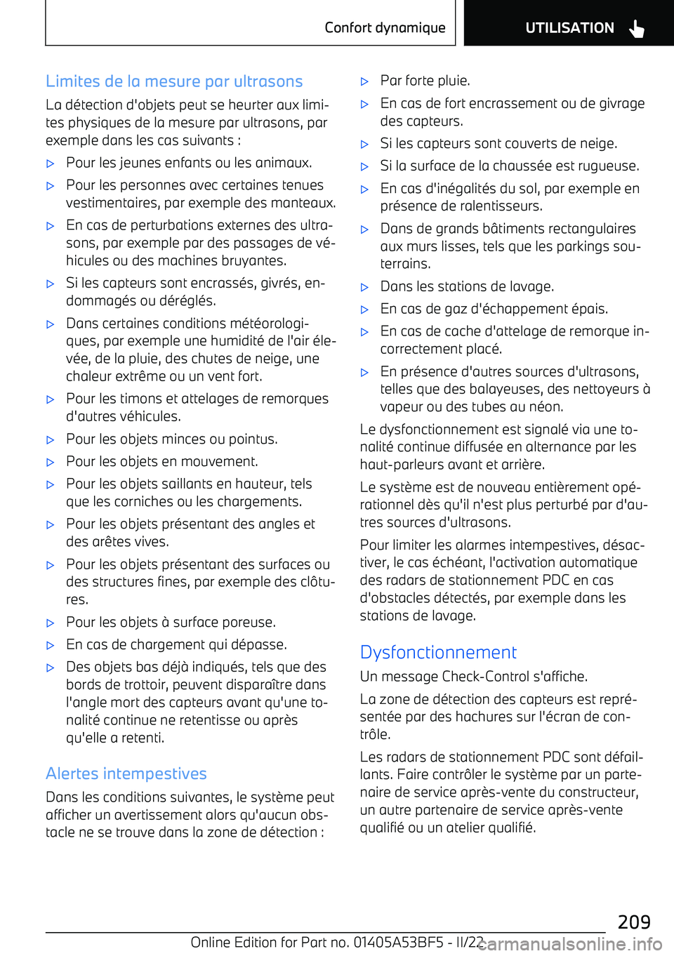 BMW X1 2022  Notices Demploi (in French) Limites de la mesure par ultrasonsLa d
