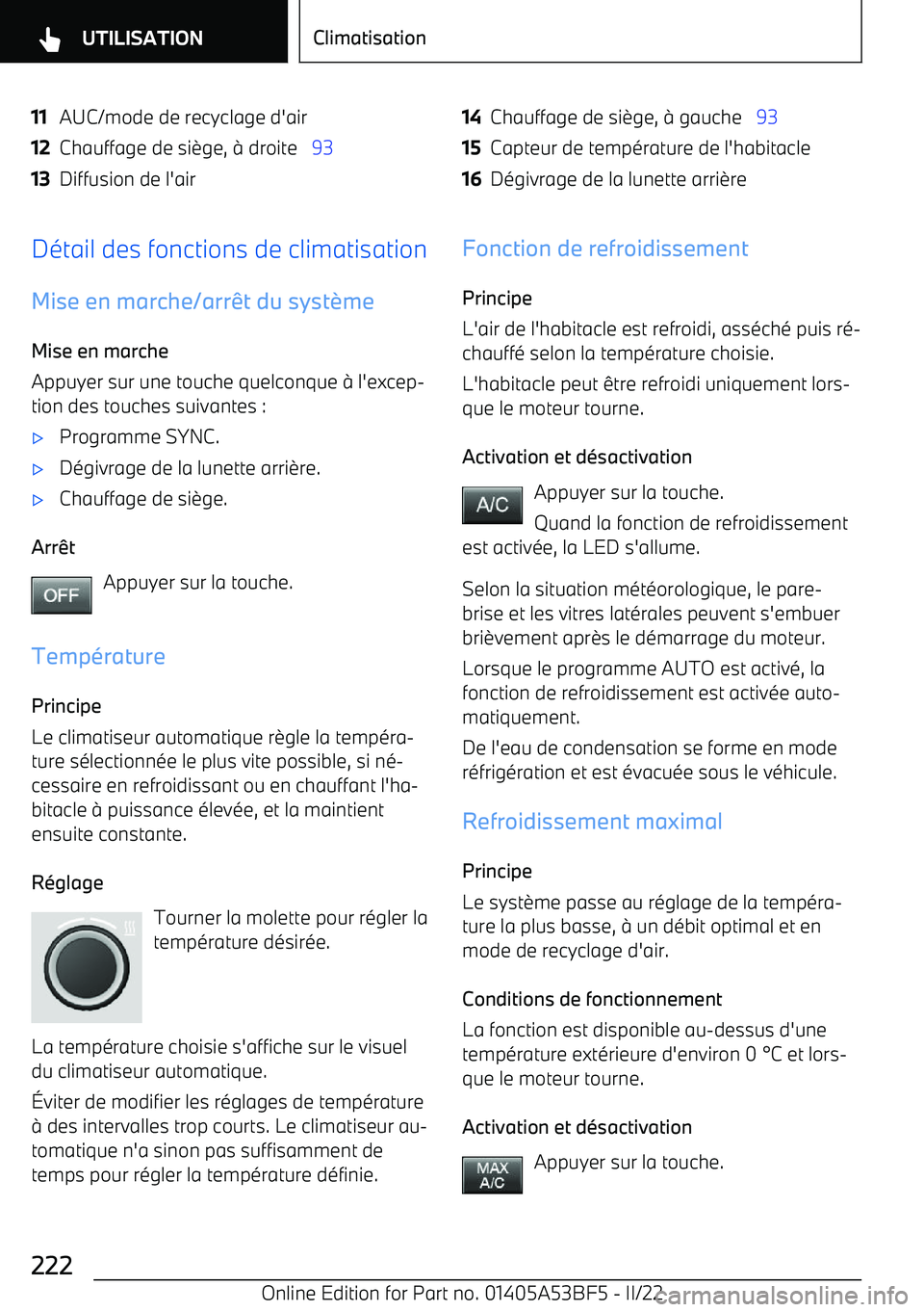 BMW X1 2022 Notices Demploi (in French) 11AUC/mode de recyclage d BMW X1 2022 Notices Demploi (in French) 11AUC/mode de recyclage d