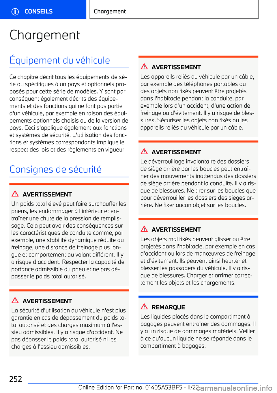 BMW X1 2022 Notices Demploi (in French) Chargement BMW X1 2022 Notices Demploi (in French) Chargement