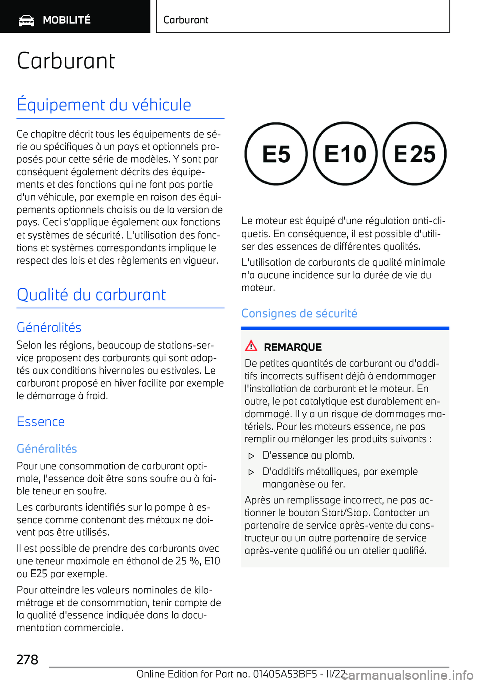 BMW X1 2022 Notices Demploi (in French) Carburant BMW X1 2022 Notices Demploi (in French) Carburant
