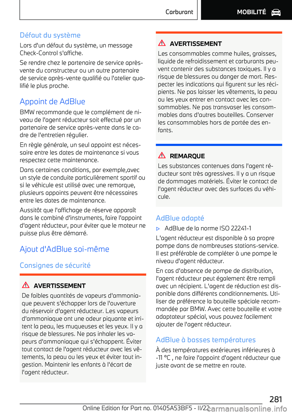 BMW X1 2022 Notices Demploi (in French) D BMW X1 2022 Notices Demploi (in French) D