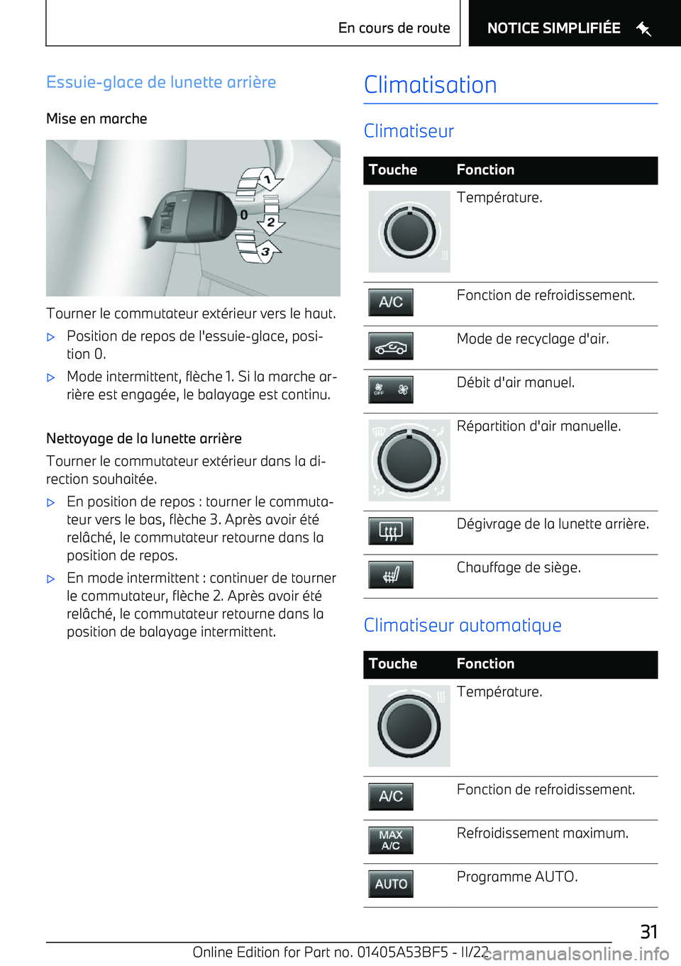 BMW X1 2022 Notices Demploi (in French) Essuie BMW X1 2022 Notices Demploi (in French) Essuie