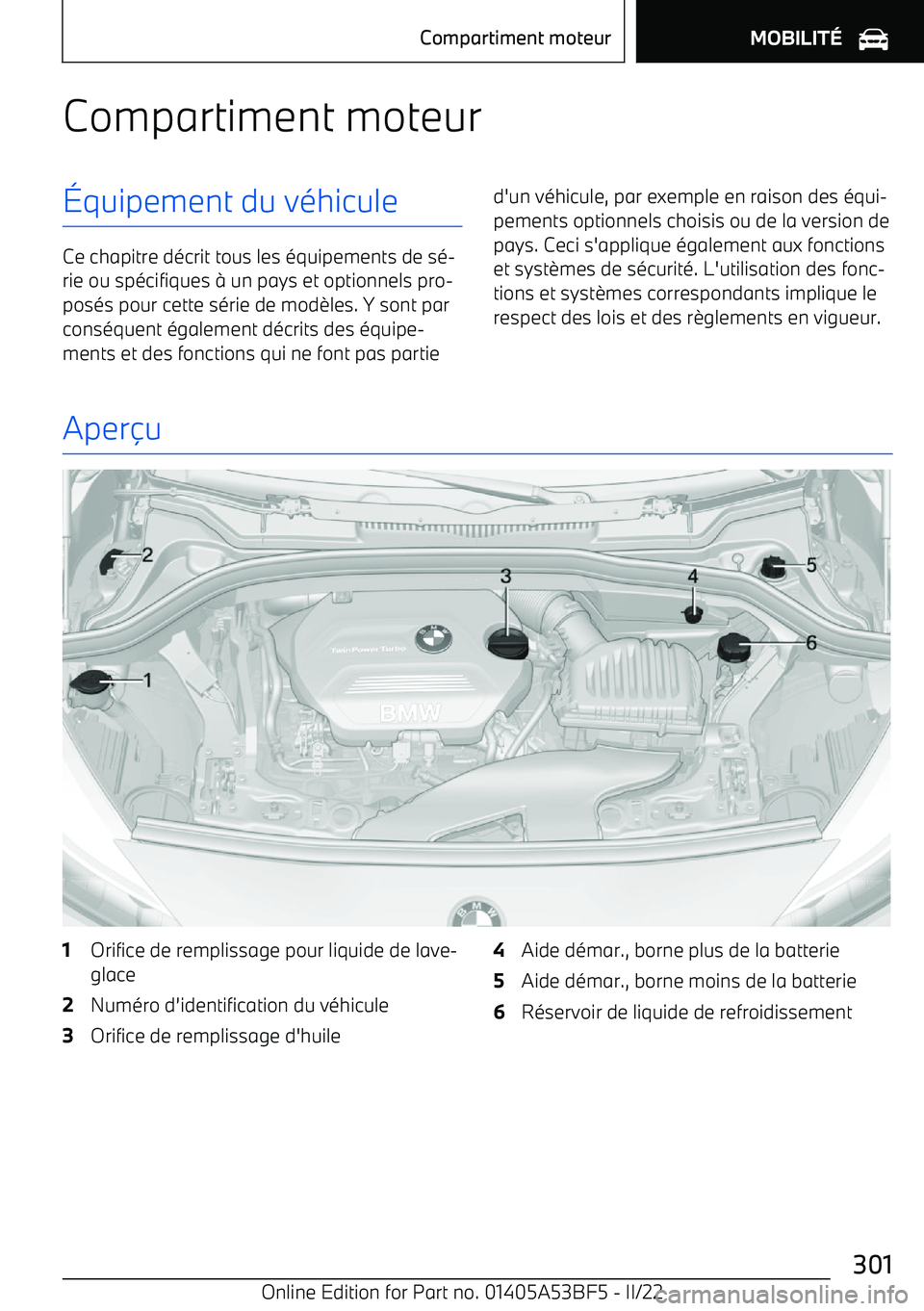 BMW X1 2022 Notices Demploi (in French) Compartiment moteur BMW X1 2022 Notices Demploi (in French) Compartiment moteur