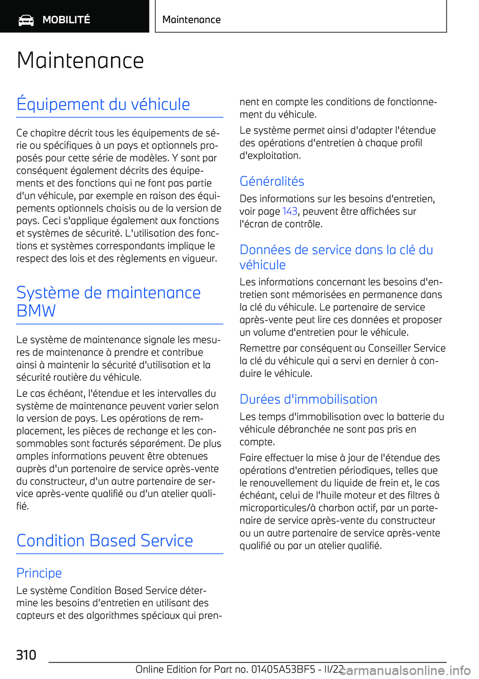 BMW X1 2022 Notices Demploi (in French) Maintenance BMW X1 2022 Notices Demploi (in French) Maintenance
