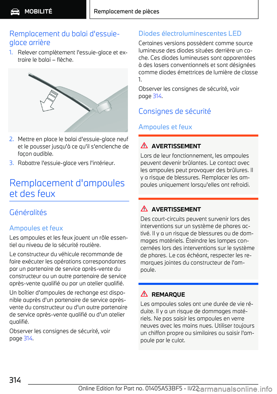 BMW X1 2022 Notices Demploi (in French) Remplacement du balai d BMW X1 2022 Notices Demploi (in French) Remplacement du balai d