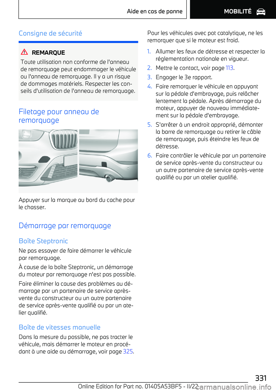 BMW X1 2022 Notices Demploi (in French) Consigne de s BMW X1 2022 Notices Demploi (in French) Consigne de s