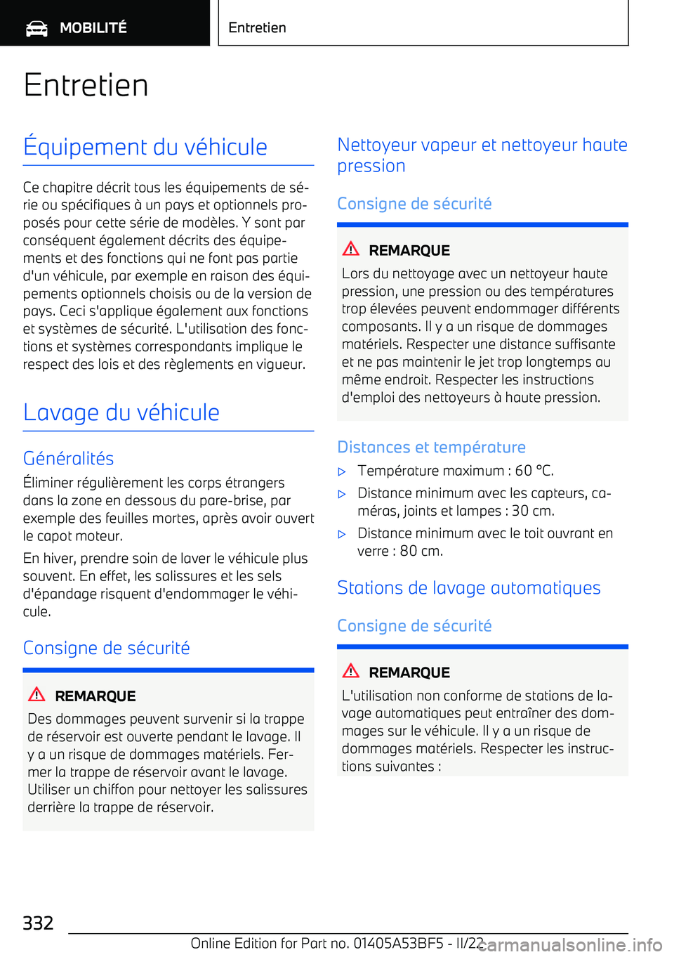 BMW X1 2022 Notices Demploi (in French) Entretien BMW X1 2022 Notices Demploi (in French) Entretien