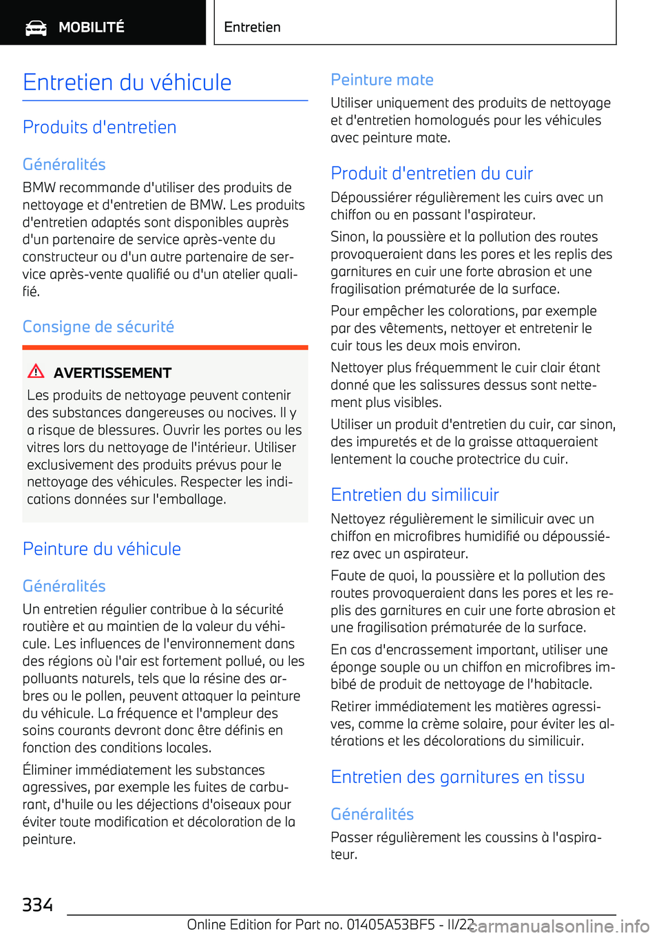 BMW X1 2022 Notices Demploi (in French) Entretien du v BMW X1 2022 Notices Demploi (in French) Entretien du v