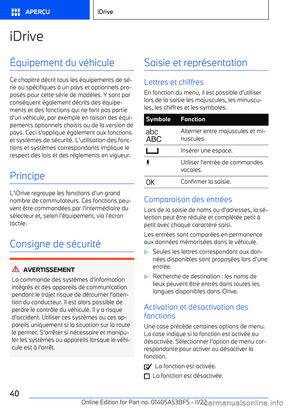 BMW X1 2022 Notices Demploi (in French) iDrive BMW X1 2022 Notices Demploi (in French) iDrive