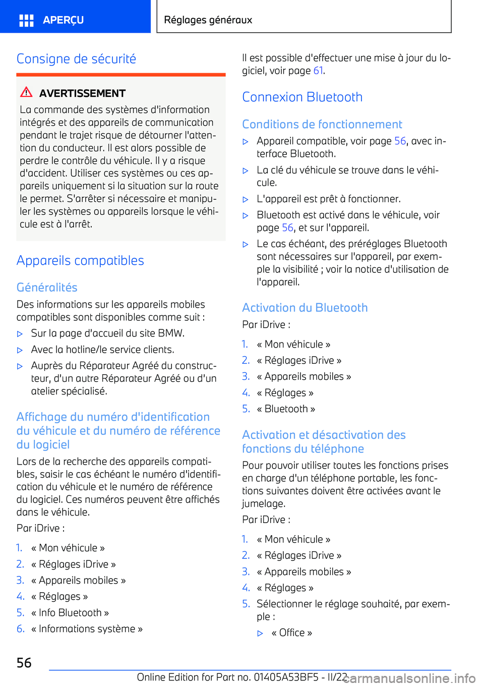 BMW X1 2022 Notices Demploi (in French) Consigne de s BMW X1 2022 Notices Demploi (in French) Consigne de s