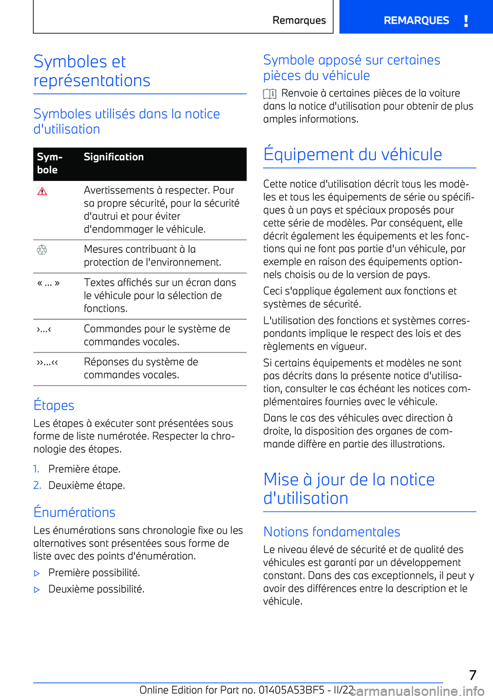 BMW X1 2022  Notices Demploi (in French) Symboles et
repr