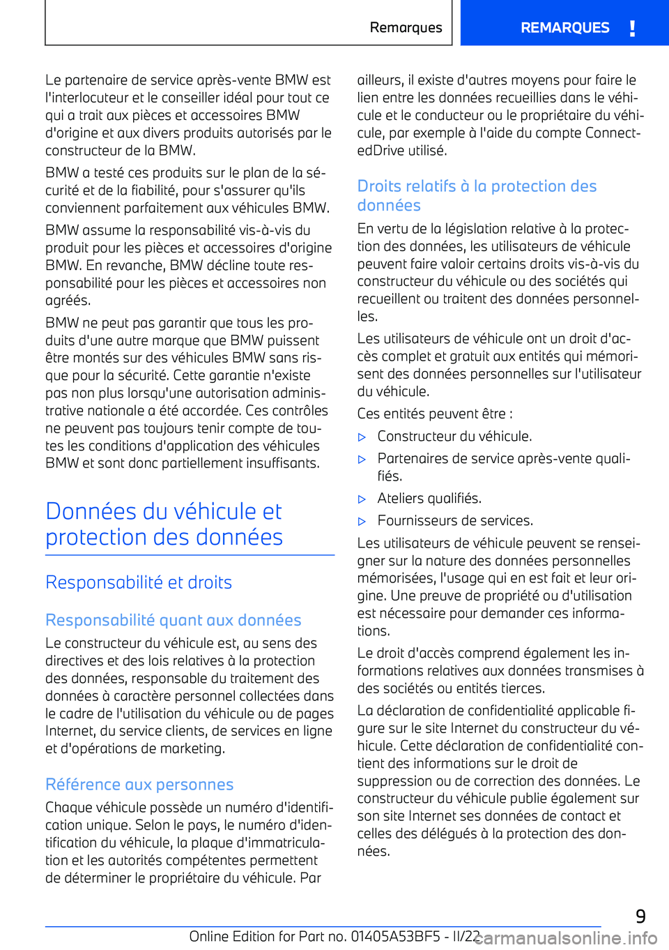 BMW X1 2022 Notices Demploi (in French) Le partenaire de service apr BMW X1 2022 Notices Demploi (in French) Le partenaire de service apr