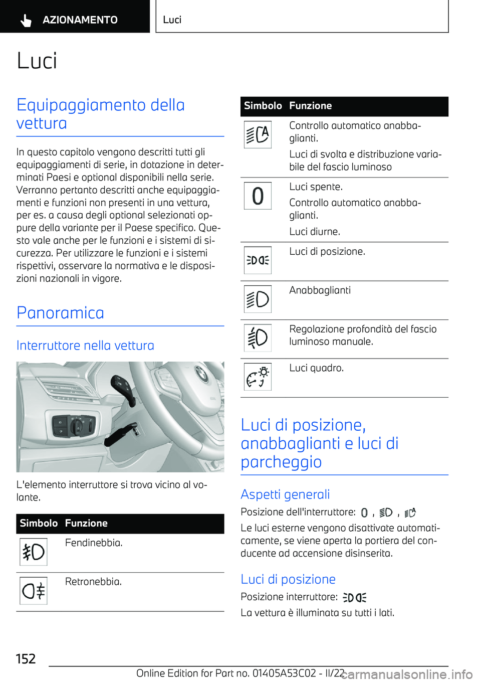 BMW X1 2022 Libretti Di Uso E manutenzione (in Italian) LuciEquipaggiamento della
vettura
In questo capitolo vengono descritti tutti gli equipaggiamenti di serie, in dotazione in deter BMW X1 2022 Libretti Di Uso E manutenzione (in Italian) LuciEquipaggiamento della
vettura
In questo capitolo vengono descritti tutti gli equipaggiamenti di serie, in dotazione in deter
