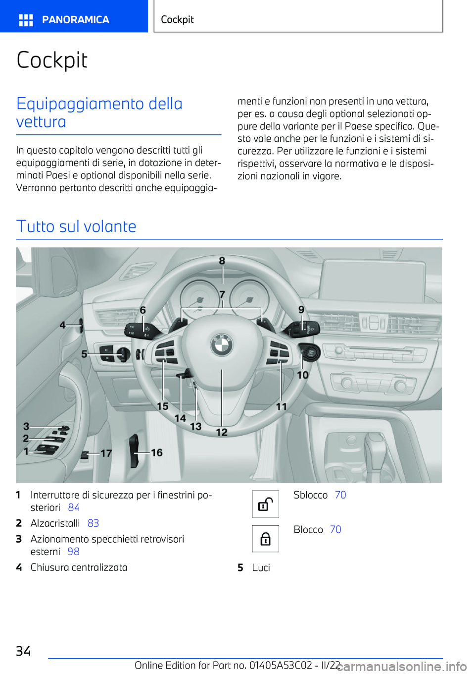 BMW X1 2022  Libretti Di Uso E manutenzione (in Italian) CockpitEquipaggiamento della
vettura
In questo capitolo vengono descritti tutti gli equipaggiamenti di serie, in dotazione in deter