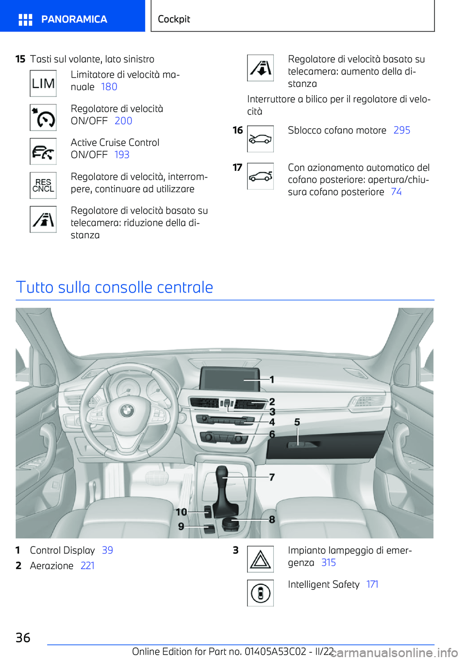 BMW X1 2022  Libretti Di Uso E manutenzione (in Italian) 15Tasti sul volante, lato sinistroLimitatore di velocit
