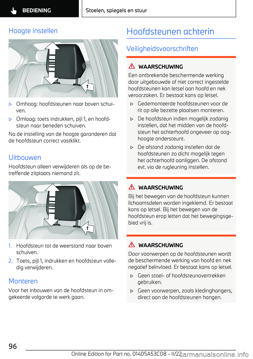 BMW X1 2022  Instructieboekjes (in Dutch) Hoogte instellen