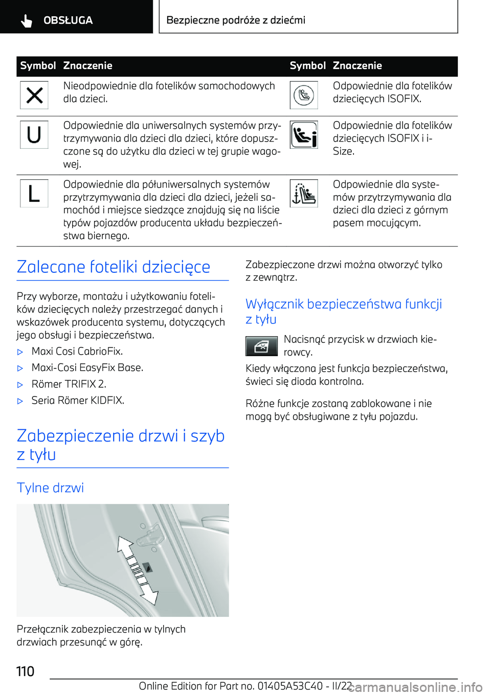 BMW X1 2022 Instrukcja obsługi (in Polish) SymbolZnaczenieSymbolZnaczenieNieodpowiednie dla fotelik BMW X1 2022 Instrukcja obsługi (in Polish) SymbolZnaczenieSymbolZnaczenieNieodpowiednie dla fotelik