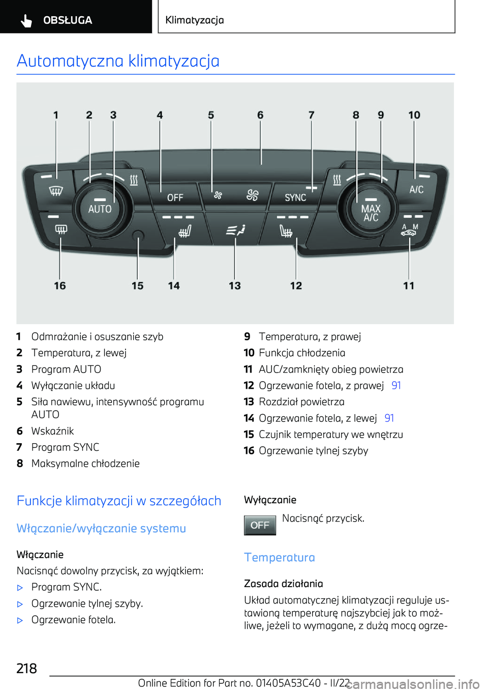BMW X1 2022 Instrukcja obsługi (in Polish) Automatyczna klimatyzacja1Odmra BMW X1 2022 Instrukcja obsługi (in Polish) Automatyczna klimatyzacja1Odmra