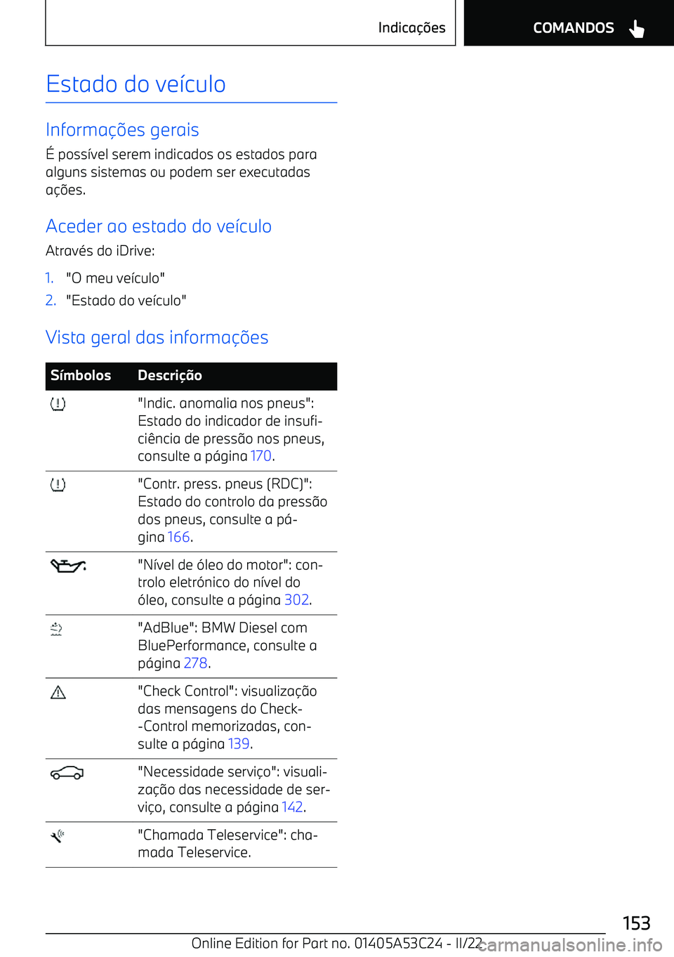 BMW X1 2022 Manual do condutor (in Portuguese) Estado do ve BMW X1 2022 Manual do condutor (in Portuguese) Estado do ve