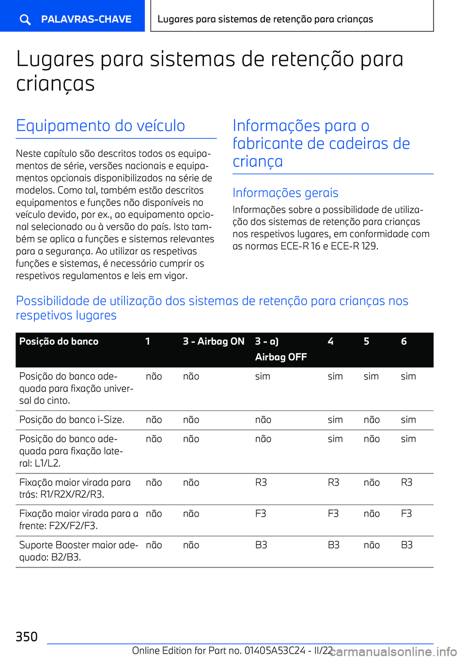 BMW X1 2022 Manual do condutor (in Portuguese) Lugares para sistemas de reten BMW X1 2022 Manual do condutor (in Portuguese) Lugares para sistemas de reten