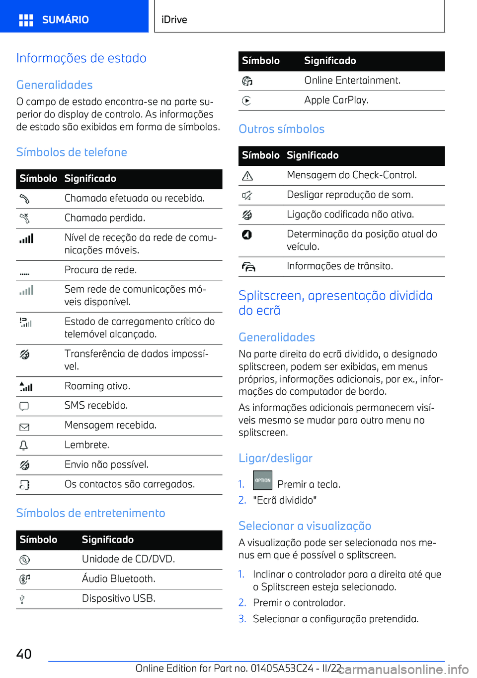 BMW X1 2022  Manual do condutor (in Portuguese) Informa