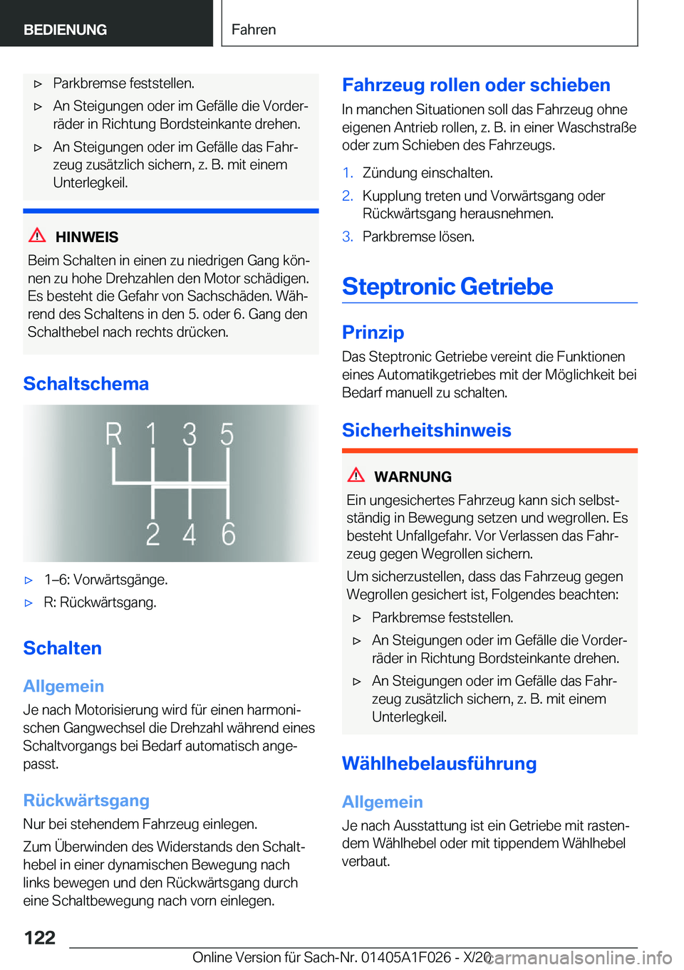 BMW X1 2021  Betriebsanleitungen (in German) x�P�a�r�k�b�r�e�m�s�e��f�e�s�t�s�t�e�l�l�e�n�.x�A�n��S�t�e�i�g�u�n�g�e�n��o�d�e�r��i�m��G�e�f�