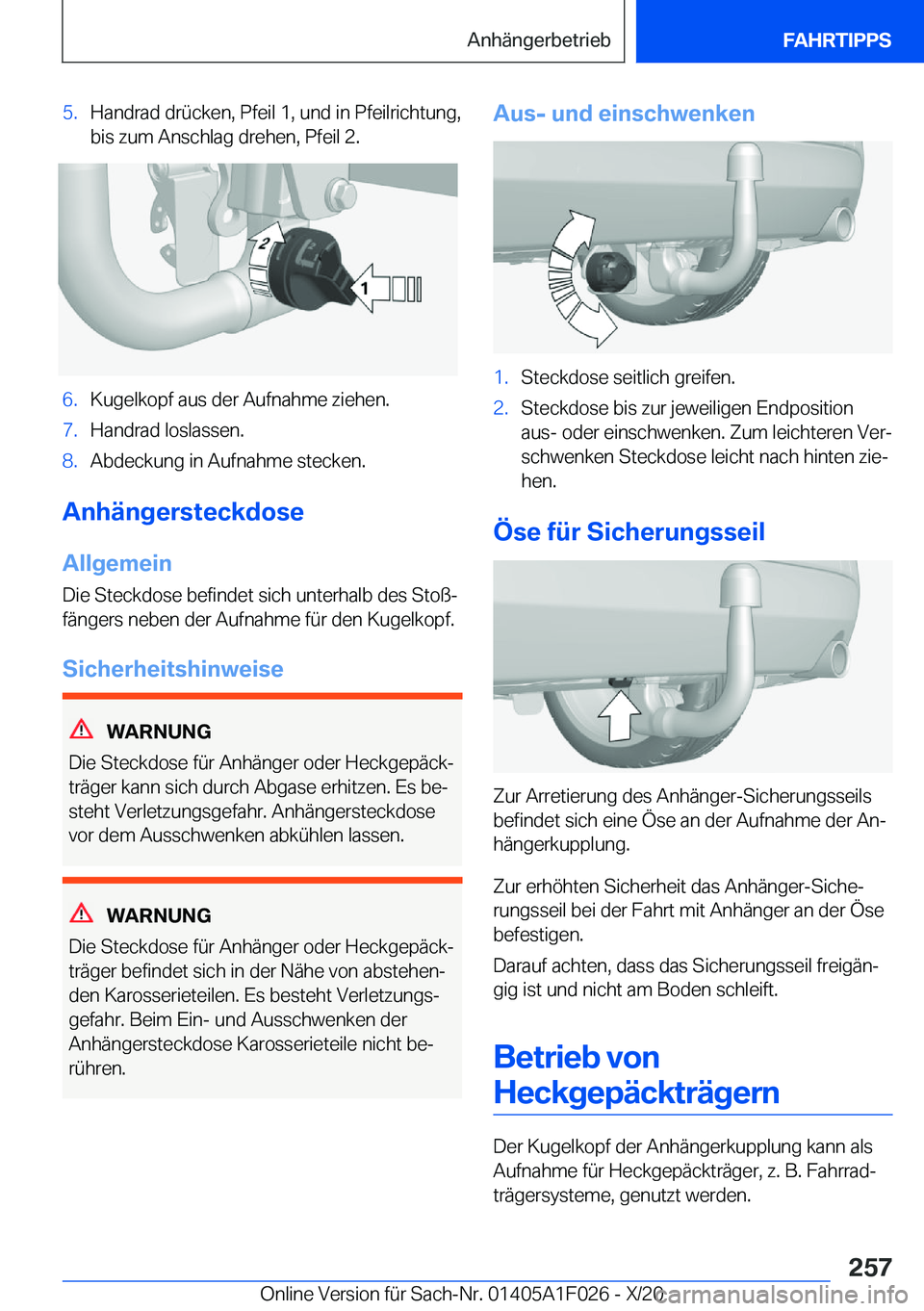 BMW X1 2021  Betriebsanleitungen (in German) �5�.�H�a�n�d�r�a�d��d�r�