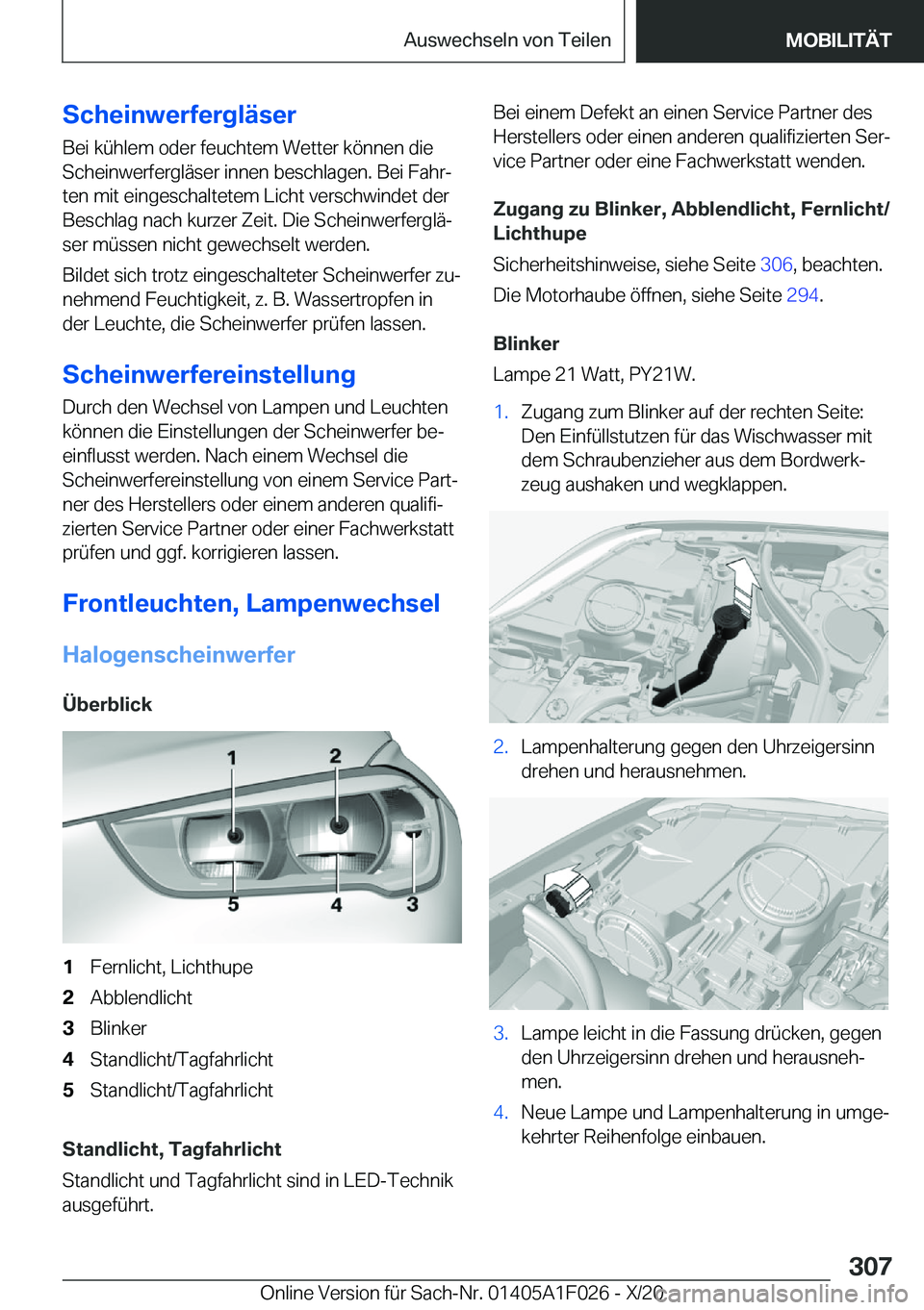 BMW X1 2021  Betriebsanleitungen (in German) �S�c�h�e�i�n�w�e�r�f�e�r�g�l�