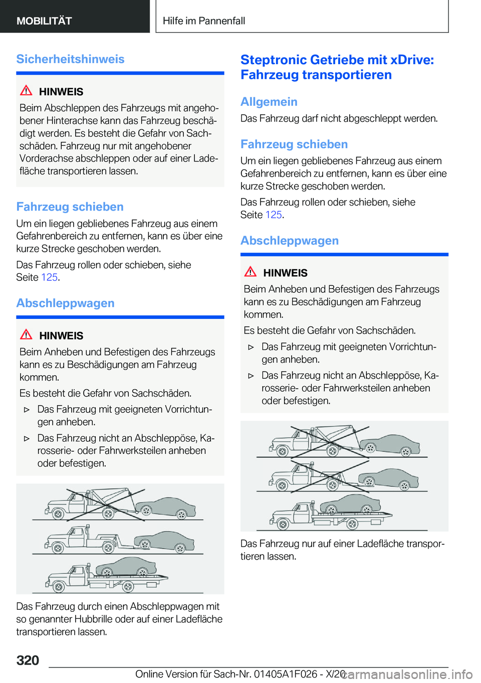 BMW X1 2021  Betriebsanleitungen (in German) �S�i�c�h�e�r�h�e�i�t�s�h�i�n�w�e�i�s
�H�I�N�W�E�I�S
�B�e�i�m��A�b�s�c�h�l�e�p�p�e�n��d�e�s��F�a�h�r�z�e�u�g�s��m�i�t��a�n�g�e�h�oj
�b�e�n�e�r��H�i�n�t�e�r�a�c�h�s�e��k�a�n�n��d�a�s��F�a�h�r�
