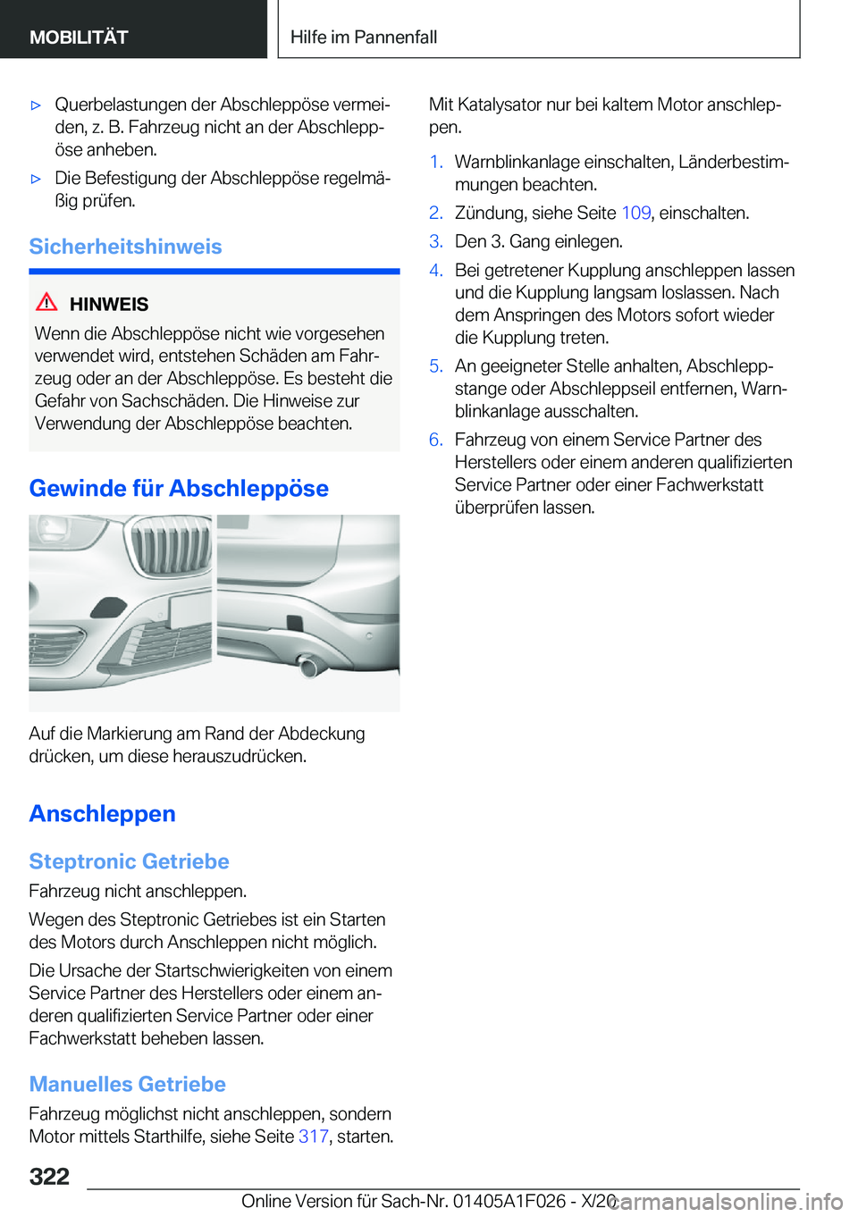 BMW X1 2021  Betriebsanleitungen (in German) x�Q�u�e�r�b�e�l�a�s�t�u�n�g�e�n��d�e�r��A�b�s�c�h�l�e�p�p�