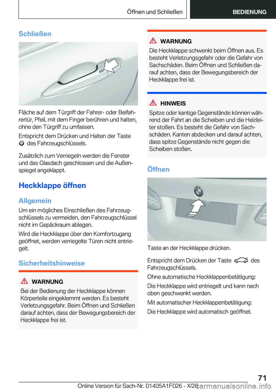 BMW X1 2021  Betriebsanleitungen (in German) �S�c�h�l�i�e�