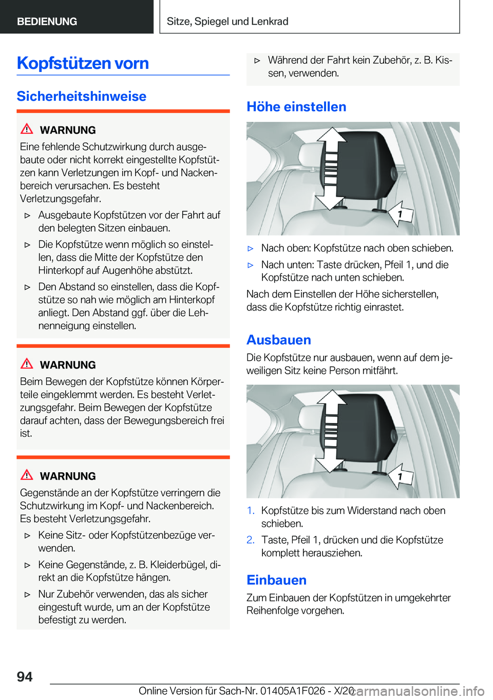 BMW X1 2021  Betriebsanleitungen (in German) �K�o�p�f�s�t�