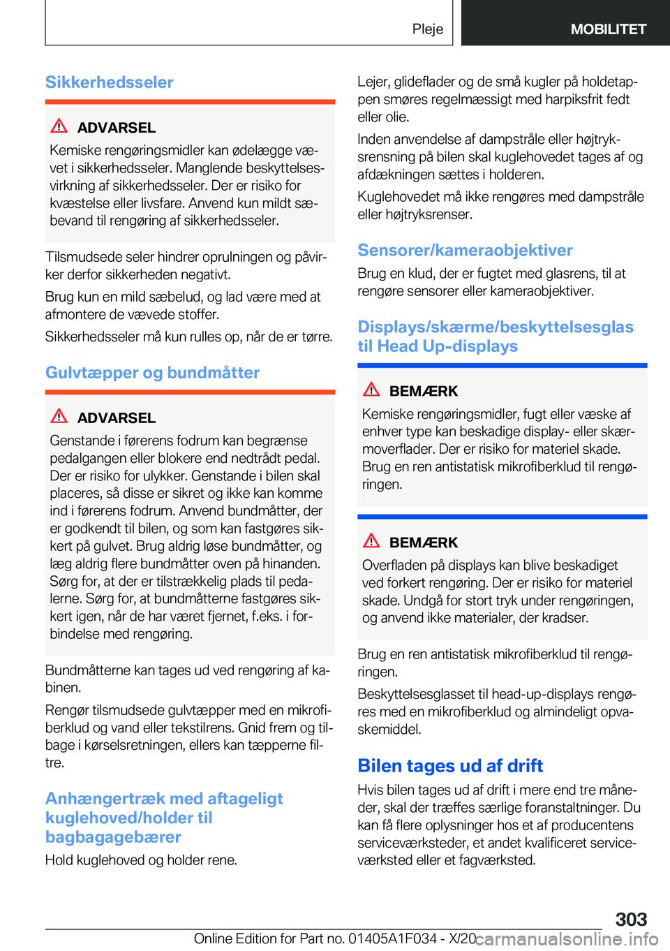 BMW X1 2021  InstruktionsbØger (in Danish) �S�i�k�k�e�r�h�e�d�s�s�e�l�e�r
�A�D�V�A�R�S�E�L
�K�e�m�i�s�k�e��r�e�n�g�