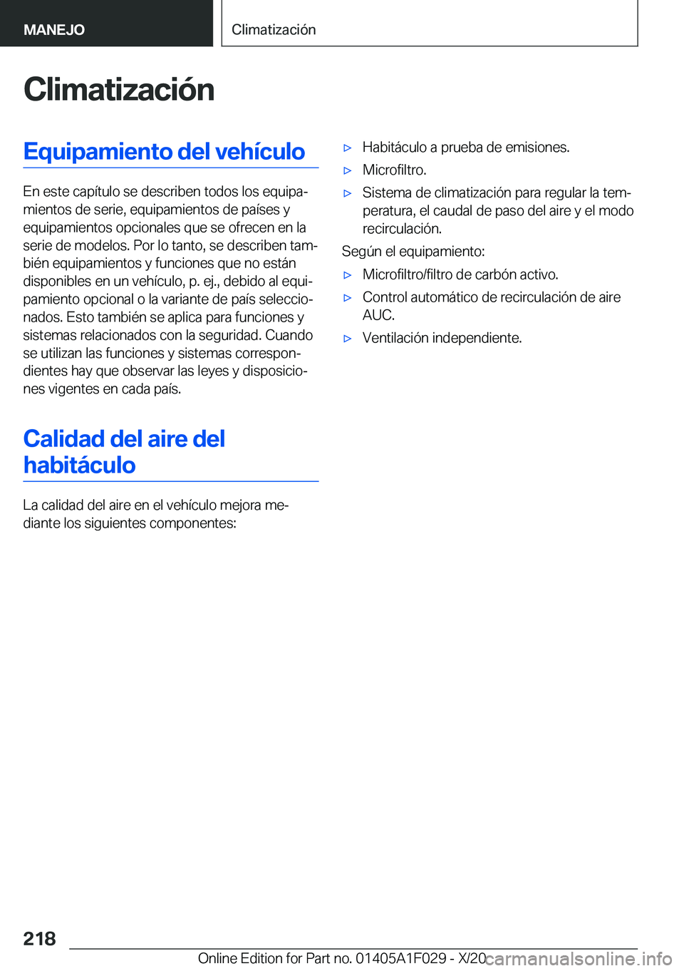BMW X1 2021  Manuales de Empleo (in Spanish) �C�l�i�m�a�t�i�z�a�c�i�