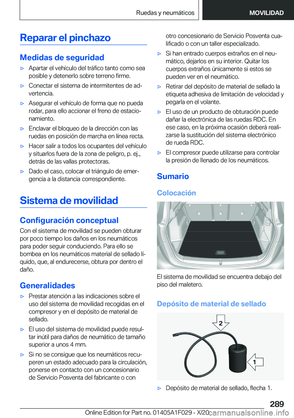 BMW X1 2021  Manuales de Empleo (in Spanish) �R�e�p�a�r�a�r��e�l��p�i�n�c�h�a�z�o
�M�e�d�i�d�a�s��d�e��s�e�g�u�r�i�d�a�d
x�A�p�a�r�t�a�r��e�l��v�e�h�