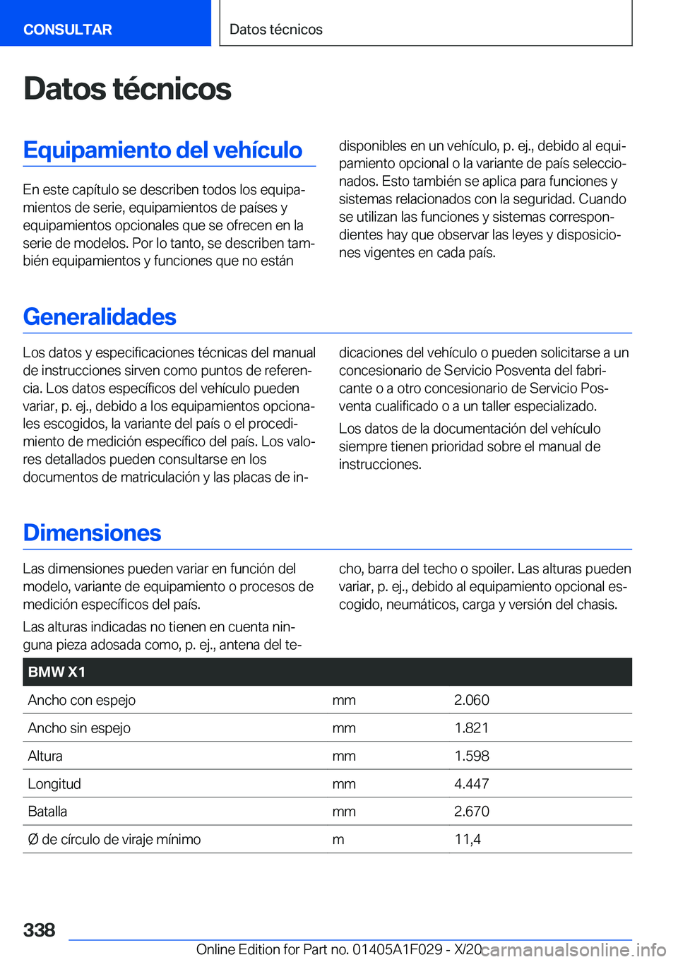 BMW X1 2021  Manuales de Empleo (in Spanish) �D�a�t�o�s��t�