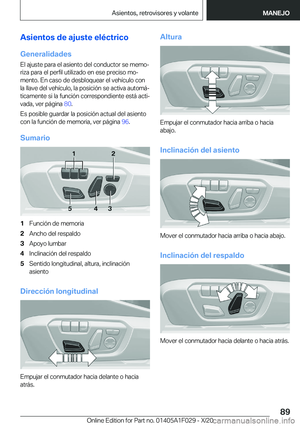 BMW X1 2021  Manuales de Empleo (in Spanish) �A�s�i�e�n�t�o�s��d�e��a�j�u�s�t�e��e�l�
