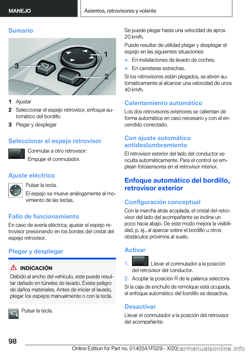 BMW X1 2021  Manuales de Empleo (in Spanish) �S�u�m�a�r�i�o�1�A�j�u�s�t�a�r�2�S�e�l�e�c�c�i�o�n�a�r��e�l��e�s�p�e�j�o��r�e�t�r�o�v�i�s�o�r�,��e�n�f�o�q�u�e��a�uª
�t�o�m�