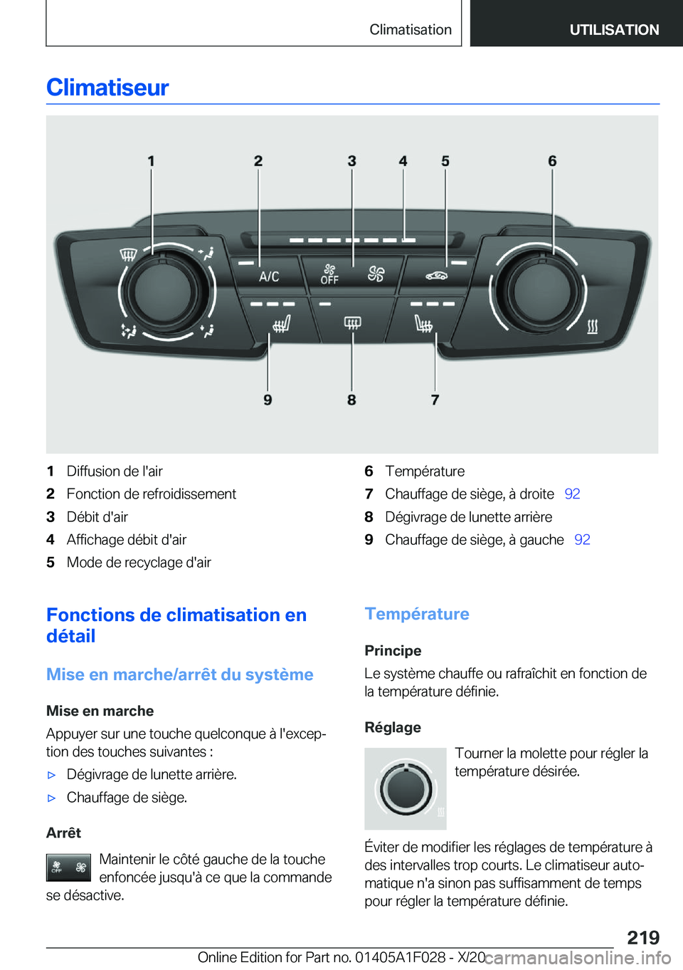 BMW X1 2021  Notices Demploi (in French) �C�l�i�m�a�t�i�s�e�u�r�1�D�i�f�f�u�s�i�o�n��d�e��l�'�a�i�r�2�F�o�n�c�t�i�o�n��d�e��r�e�f�r�o�i�d�i�s�s�e�m�e�n�t�3�D�é�b�i�t��d�'�a�i�r�4�A�f�f�i�c�h�a�g�e��d�é�b�i�t��d�'�a�i�r�5