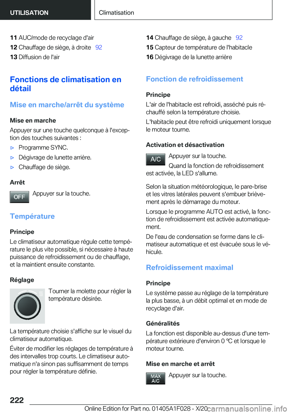 BMW X1 2021  Notices Demploi (in French) �1�1�A�U�C�/�m�o�d�e��d�e��r�e�c�y�c�l�a�g�e��d�'�a�i�r�1�2�C�h�a�u�f�f�a�g�e��d�e��s�i�è�g�e�,��