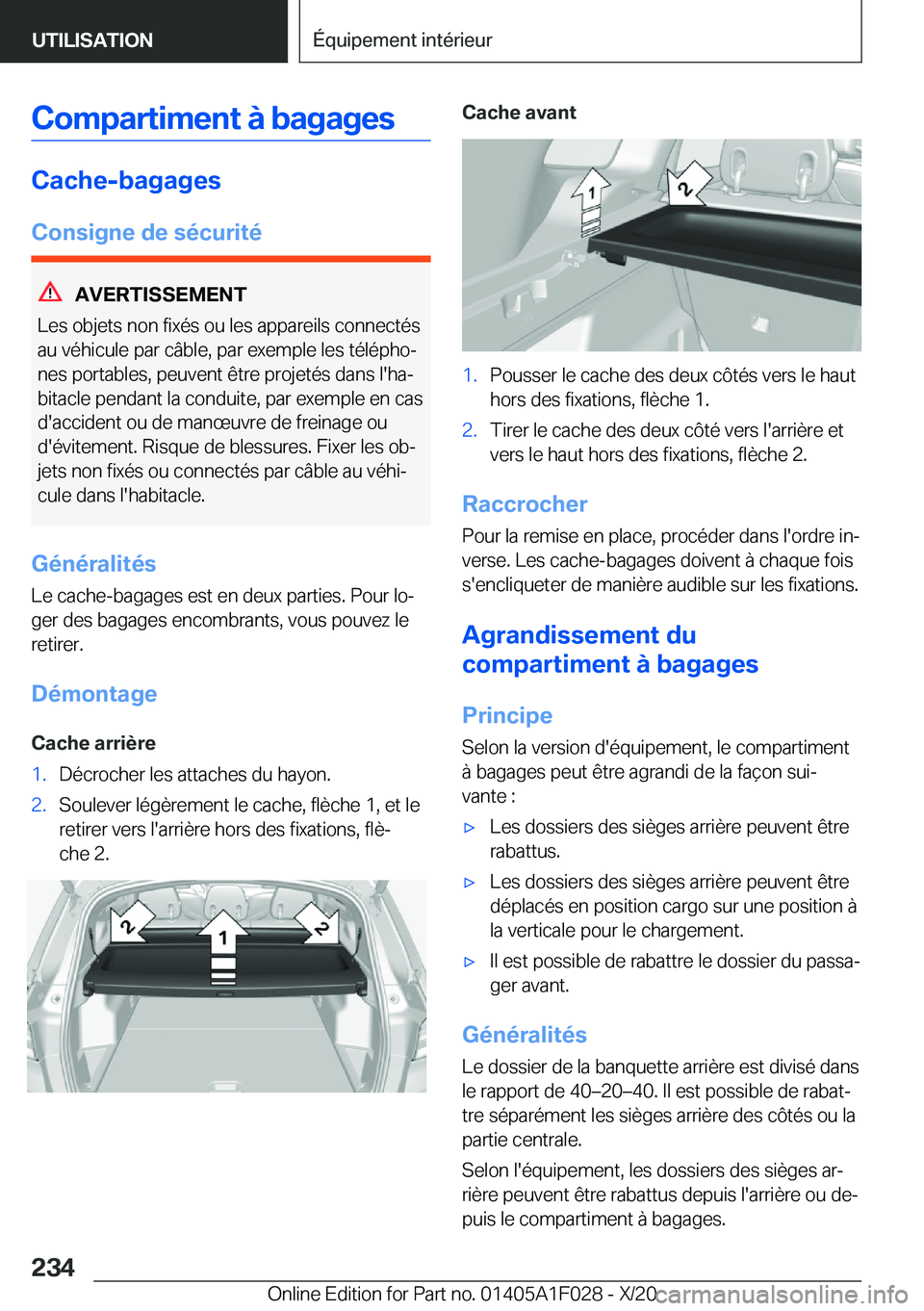 BMW X1 2021  Notices Demploi (in French) �C�o�m�p�a�r�t�i�m�e�n�t��