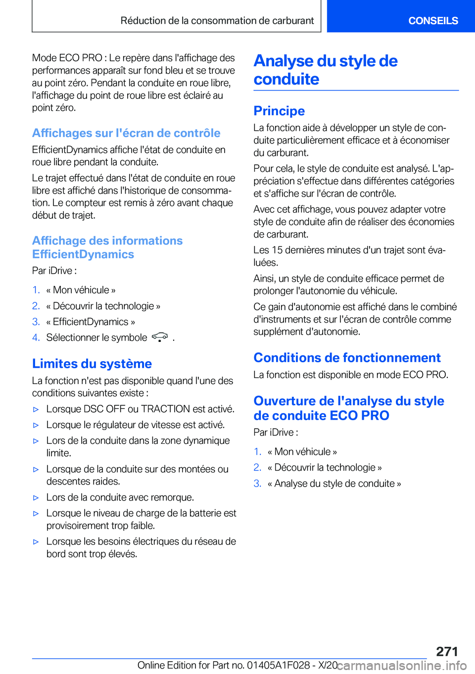 BMW X1 2021  Notices Demploi (in French) �M�o�d�e��E�C�O��P�R�O��:��L�e��r�e�p�è�r�e��d�a�n�s��l�'�a�f�f�i�c�h�a�g�e��d�e�s
�p�e�r�f�o�r�m�a�n�c�e�s��a�p�p�a�r�a�î�t��s�u�r��f�o�n�d��b�l�e�u��e�t��s�e��t�r�o�u�v�e �a�u�