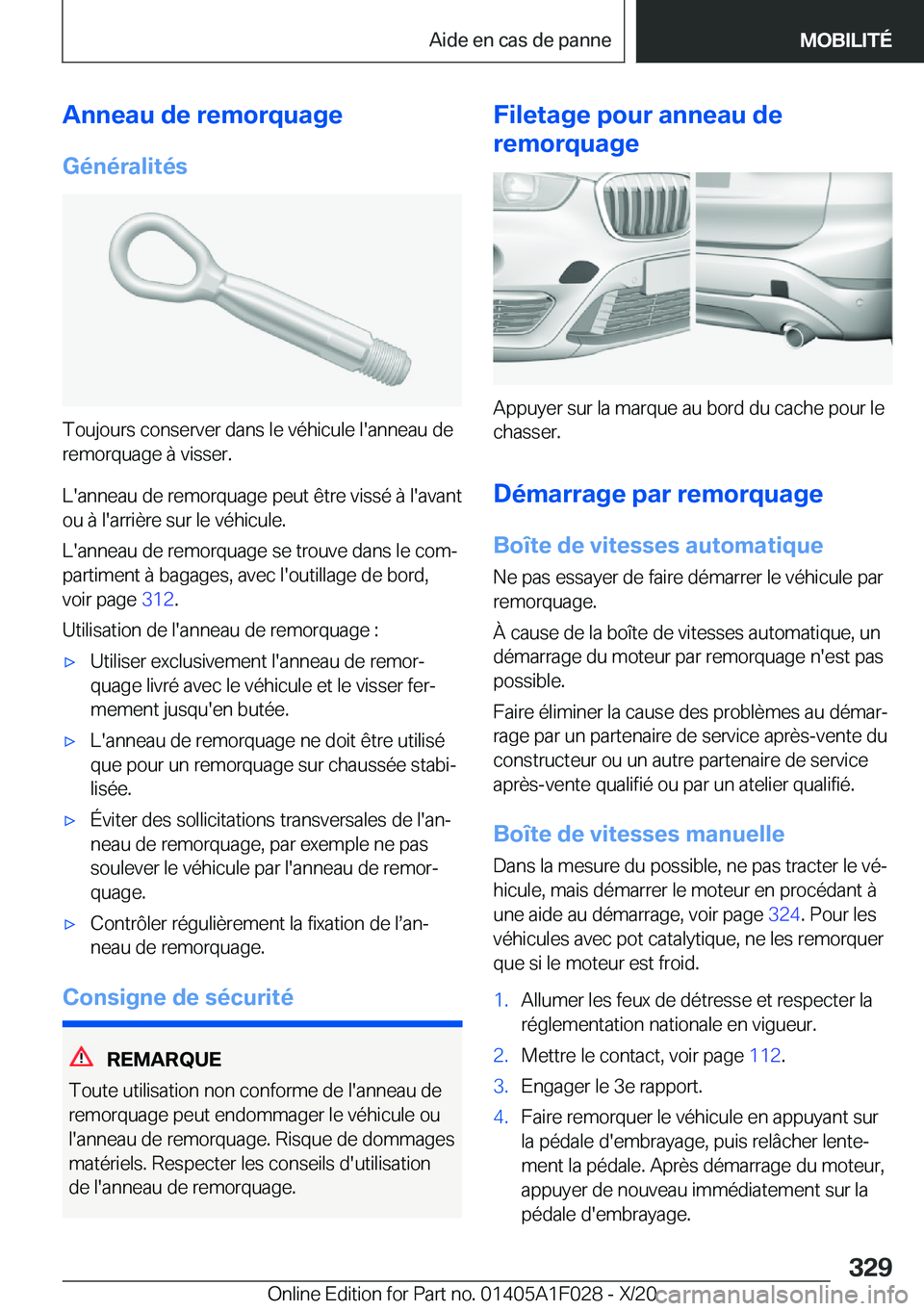 BMW X1 2021  Notices Demploi (in French) �A�n�n�e�a�u��d�e��r�e�m�o�r�q�u�a�g�e
�G�é�n�é�r�a�l�i�t�é�s
�T�o�u�j�o�u�r�s��c�o�n�s�e�r�v�e�r��d�a�n�s��l�e��v�é�h�i�c�u�l�e��l�'�a�n�n�e�a�u��d�e �r�e�m�o�r�q�u�a�g�e��