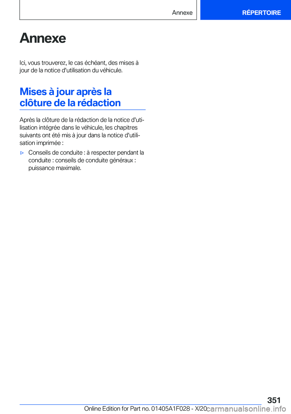 BMW X1 2021  Notices Demploi (in French) �A�n�n�e�x�e�I�c�i�,��v�o�u�s��t�r�o�u�v�e�r�e�z�,��l�e��c�a�s��é�c�h�é�a�n�t�,��d�e�s��m�i�s�e�s��